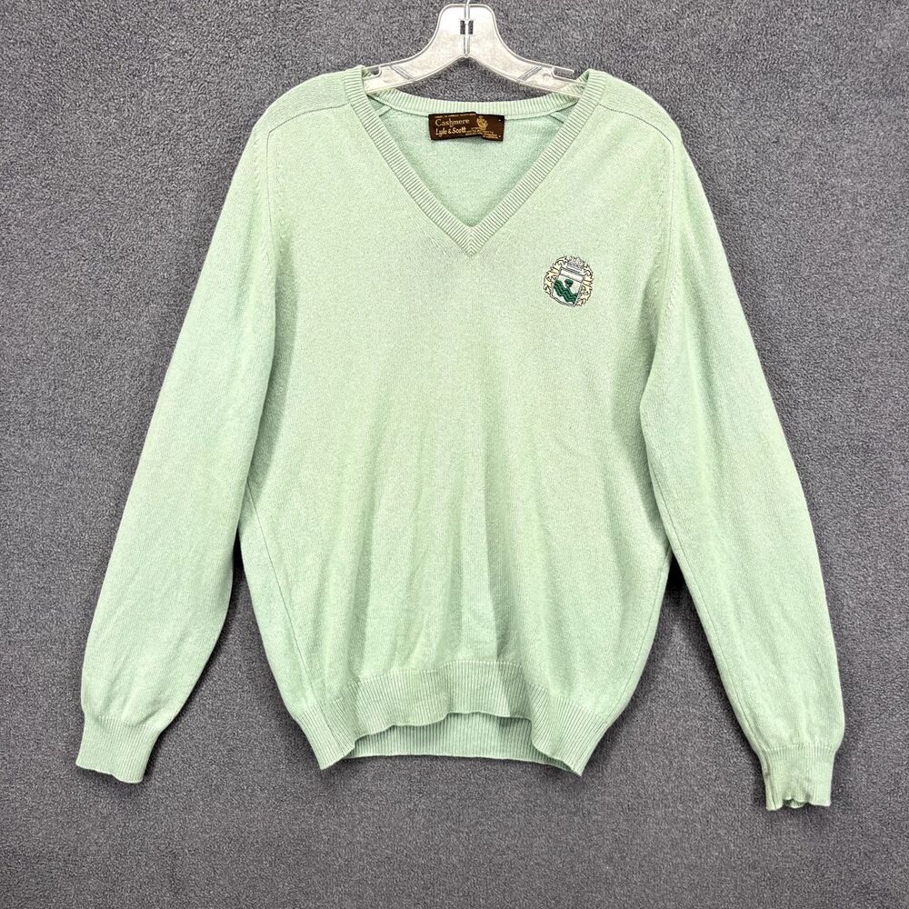 Lyle & Scott‎ 100% Cashmere Sweater Mens 42 Light Green preppy academia golf